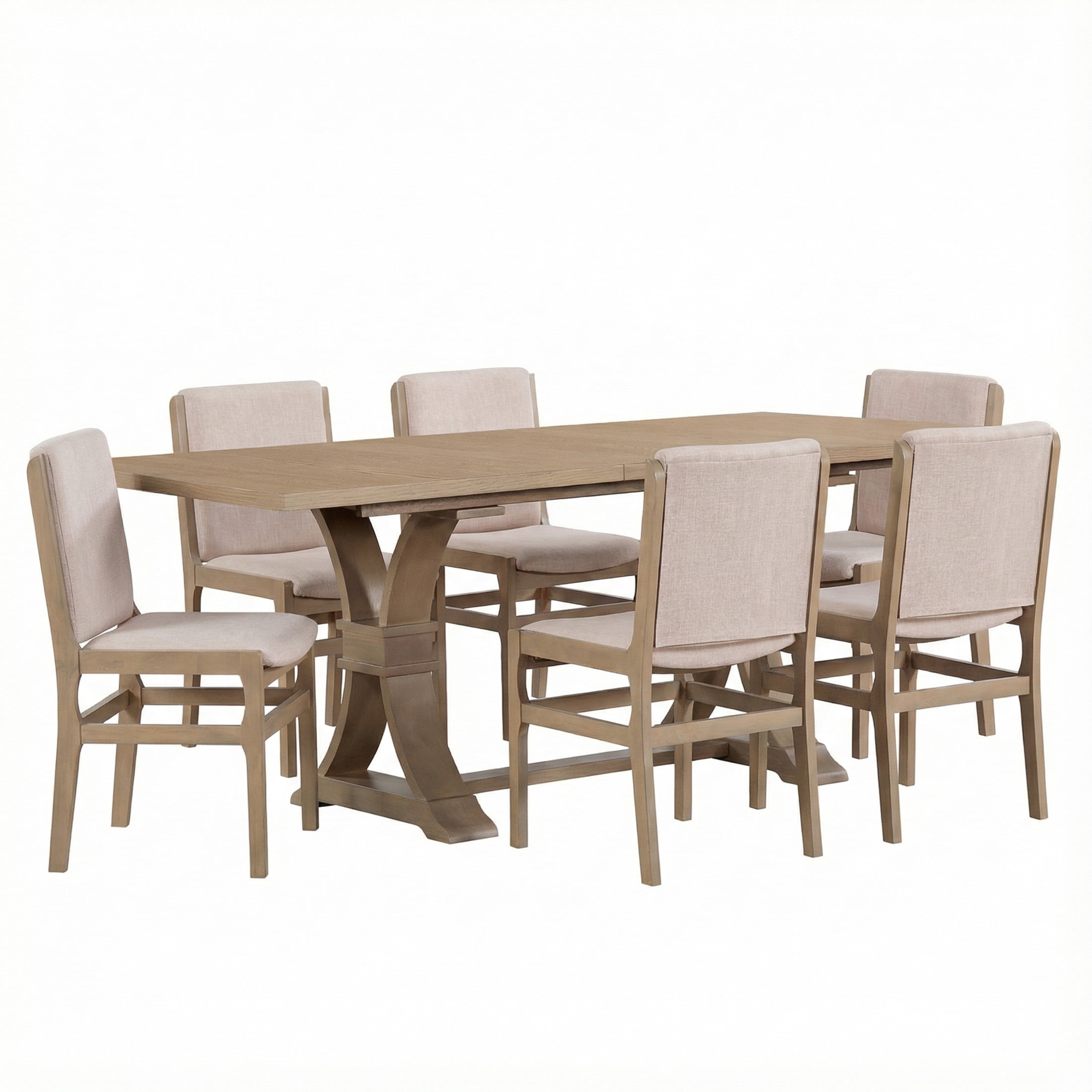 Christopher Knight Home 7-Piece Rustic Extendable Dining Table with Upholstered Chairs, Light Natural