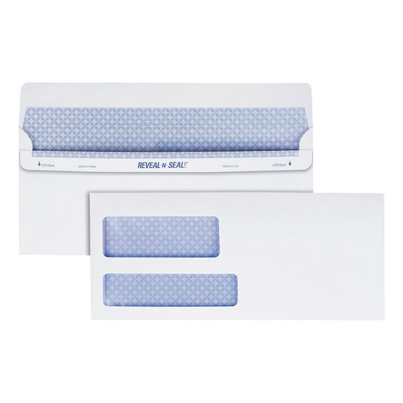 Staples Reveal-N-Seal Security Tinted #9 Double Window Envelopes 3 7/8" x 8 7/8" White 500/Box