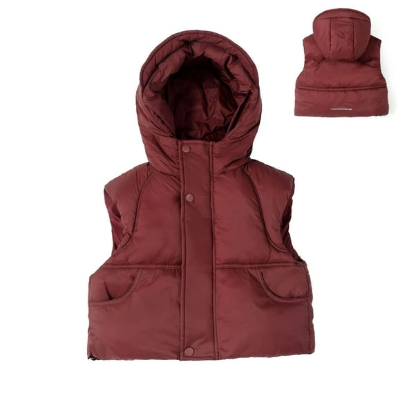 Toddler Puffer Vest Hooded Boys Red Vest Zipper Sleeveless Lightweight Jacket Kids Winter Vest 3-4 Years