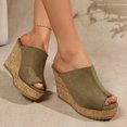 thumbnail image 2 of Rokment Peep Toe Platform Wedge Slides Sandals for Women Ladies Fashion Casual Suede Chunky High Heels Dress Slip on Cork Footbed Summer Shoes AG Size 6, 2 of 7