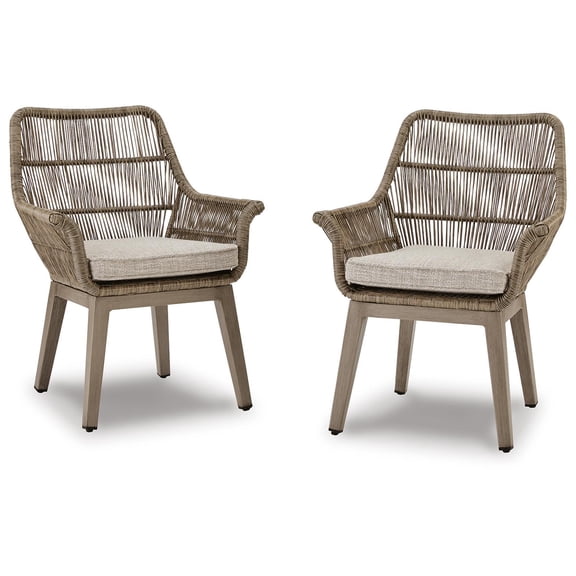 Signature Design by Ashley Beach Front Outdoor Arm Chair with Cushion (Set of 2), Beige