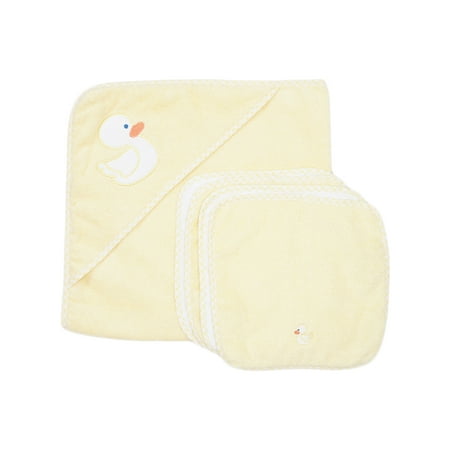 Spasilk Hooded Towel & 4 Washcloth Set, Yellow Duck