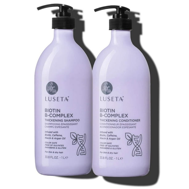 Luseta Biotin B-Complex Champú y acondicionador Set para crecimiento y fortalecimiento del cabello - Tratamiento de pérdida de cabello para adelgazamiento del cabello con biotina cafeína y aceite de a