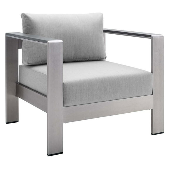 Modway Shore Fabric Aluminum Outdoor Patio Armchair in Silver Gray