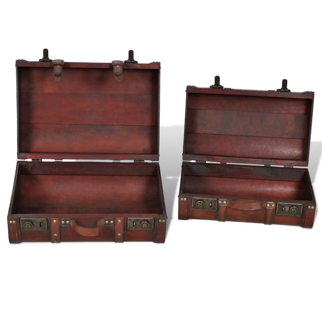 Kepooman 2 Pcs Wooden Storage Treasure Chest Box for Jewelry Keepsake Toy, Brown