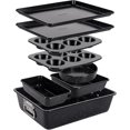 thumbnail image 1 of NutriChef 8-Piece Stackable Bakeware Set - Carbon Steel Non-Stick Baking Pan Set, Sheet, Muffin, Round, Loaf, Square Cake & Deep Pans, 450°F Heat Resistant, Standard & Convection Ovens (Black Marble), 1 of 7