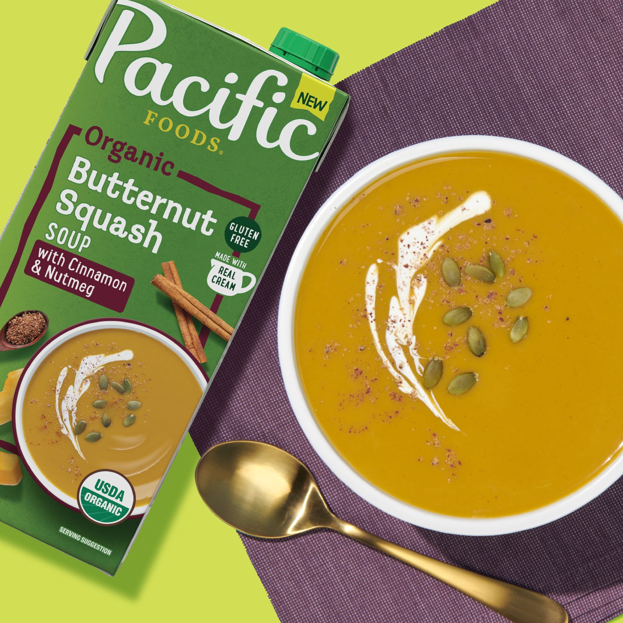 Pacific Foods Organic Butternut Squash Soup with Cinnamon and Nutmeg, 32 oz Carton