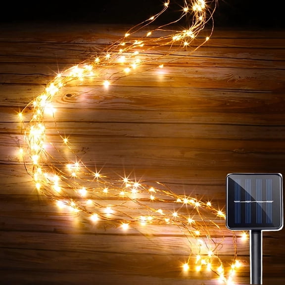 Solar Lights Outdoor Garden, 100 LED 10 Strand Copper Christmas Tree Lights , Waterproof Solar Waterfall Lights with 8 Modes for Patio Yards Pathway Tree Vines Lawn Holiday Party Decor ,Warm White