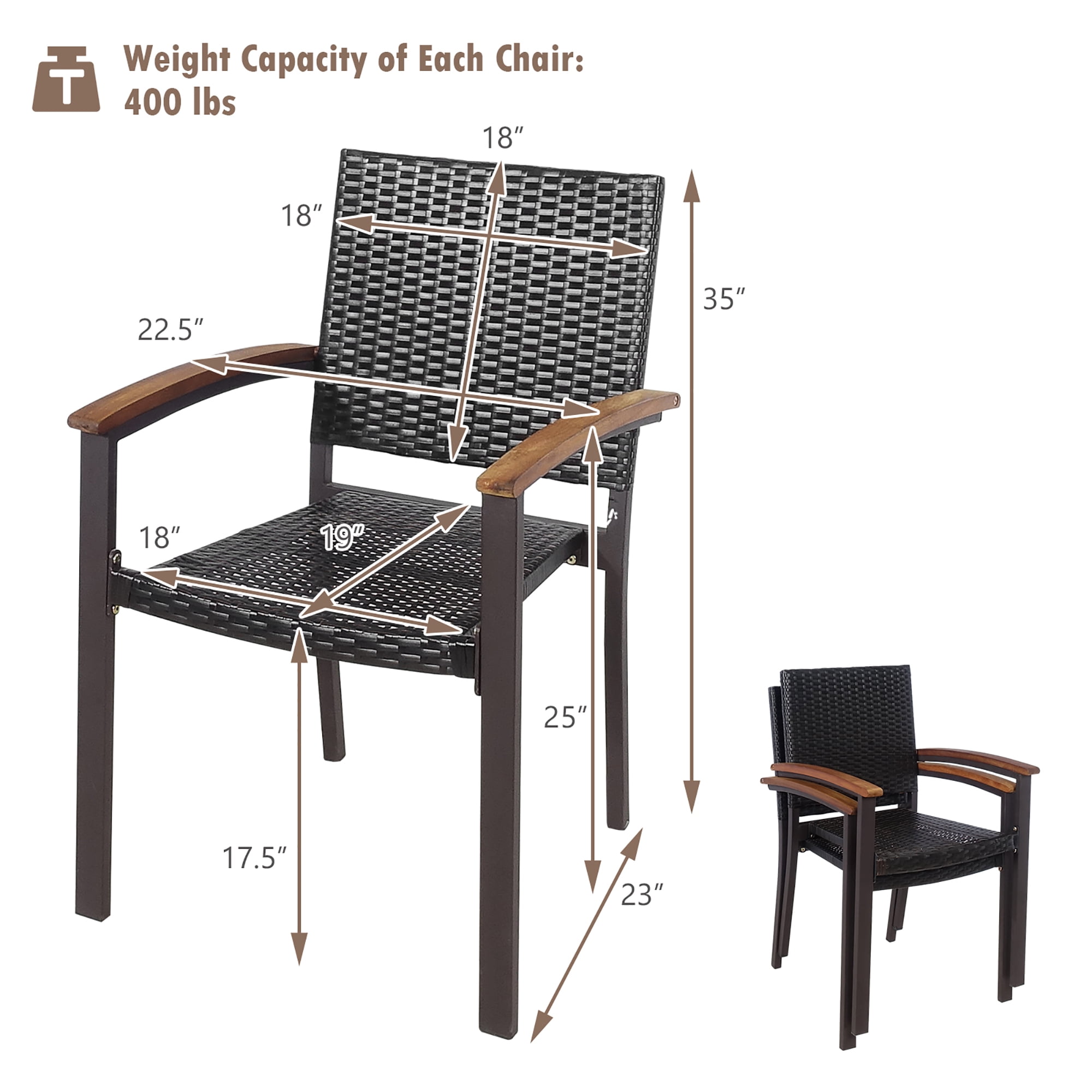 Costway Set of 4 Outdoor Patio PE Rattan Dining Chairs Armrest Stackable Garden
