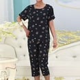 thumbnail image 2 of DeHolifer Pajamas Sets for Women Plus Size Loungewear Floral Crewneck Short Sleeve Blouse + Capri Pants 2PCs Pajamas Sets Black 2XL, 2 of 3