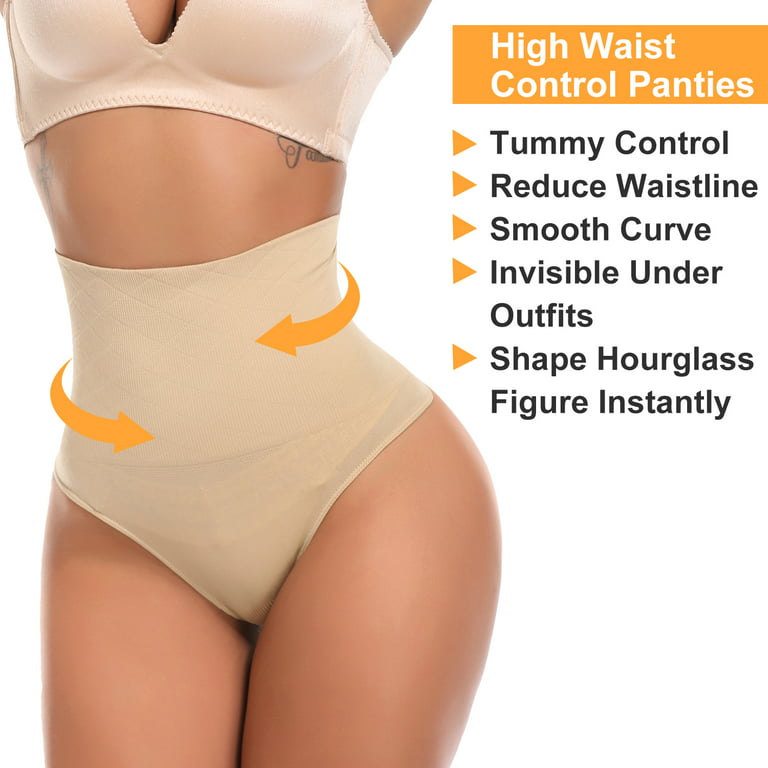 QRIC Women's High Waist Tummy Control Shapewear Waist Cincher Girdle Thong  Panties Hip Lifter Seamless Body Shaper Underwear - Beige (XL) 