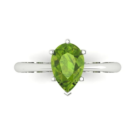 Solitaire Engagement Ring for Women - 1.5ct Natural Peridot in 14K White Gold Promise Ring