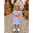 thumbnail image 5 of RUINIXCW Toddler Baby Girl Halloween Dress Outfit Cute Infant Baby Girls Summer Fall Pumpkin Dress Pumpkin Bow Embroidery Puff Short Sleeve Doll Collar A Line Plaid Dress, 5 of 9