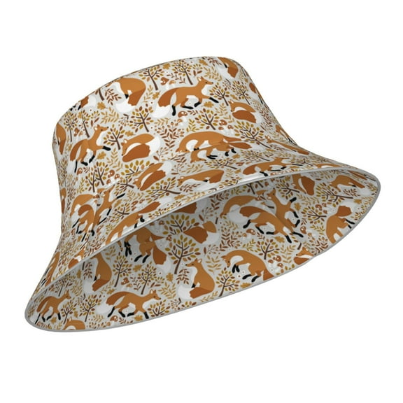 Kdxio Reflective Bucket Hat - Autumn Fox with Brown Plants Print Bucket Hat for Men,Women