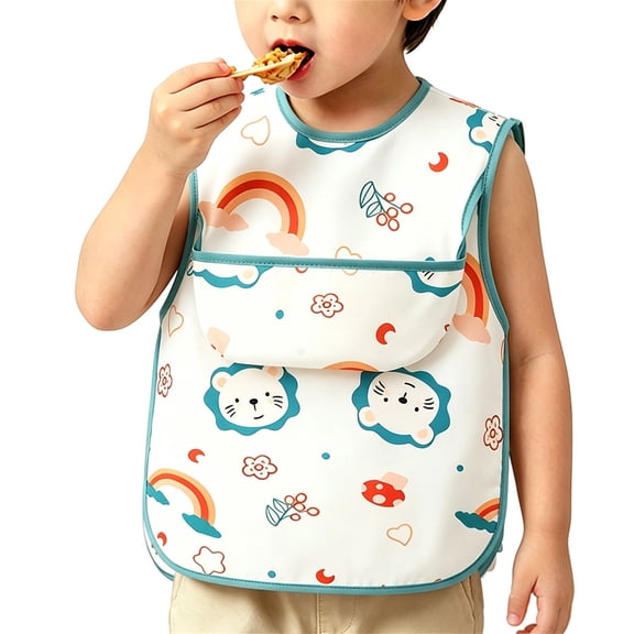 EnJoCho Baby Feeding Bi𝖻s for Boys Girls Waterproof Baby Bi𝖻s, Baby Toddler Long Sleeve Feeding Bib With Food Catcher,Easy Clean & Washable