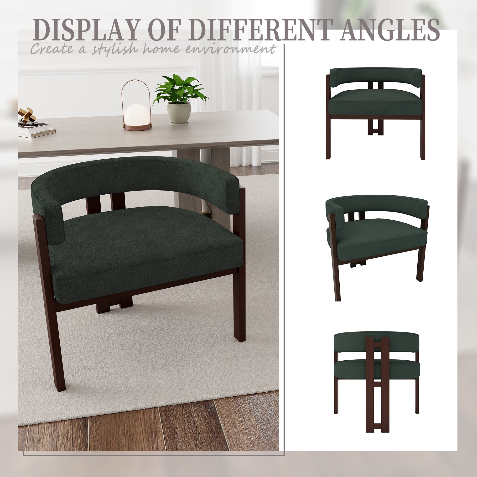 MAYEERTY Modern Accent Chair Teddy Upholstered Armchair with Open Back 3 Legs Barrel Dining Chair Comfy Side Chair for Living Room/Bedroom/Dining Room Set of 2 (Emerald)