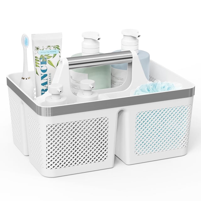 Organizador de baño portátil Shower Caddy BYUNER, color blanco y plateado