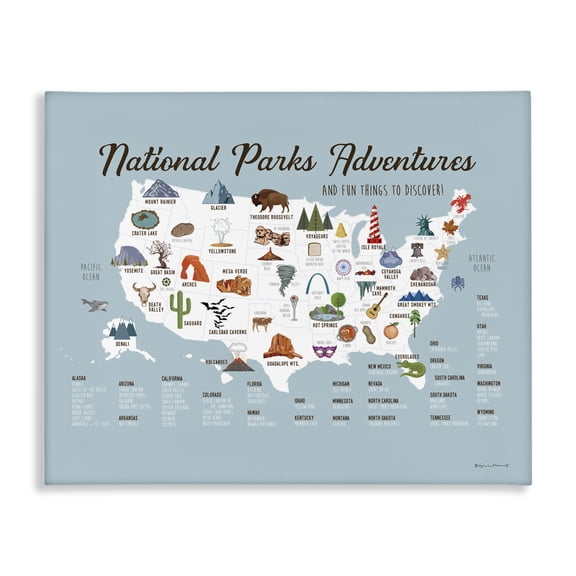 Stupell Industries Contemporary National Parks Adventures USA Map Canvas Art, 20 x 16, by Stephanie Workman Marrott