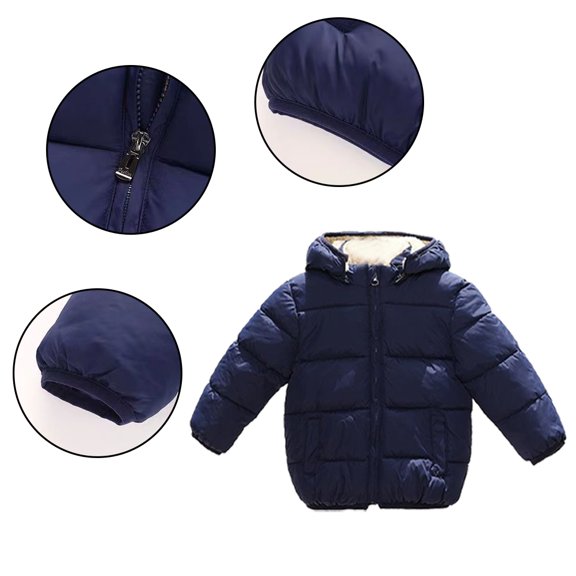 Godderr Baby Toddler Hooded Cotton Jackets Outwears for Girls Boys 1-5 Years Warm Thicken Fleece Coats Solid Color Fall Winter Zip Outfit