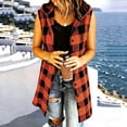 thumbnail image 4 of Meichang Flannel Long Vest for Women Hooded Drawstring Button Down Plaid Sleeveless Jacket Fall Winter Long Vest Jackets, 4 of 5