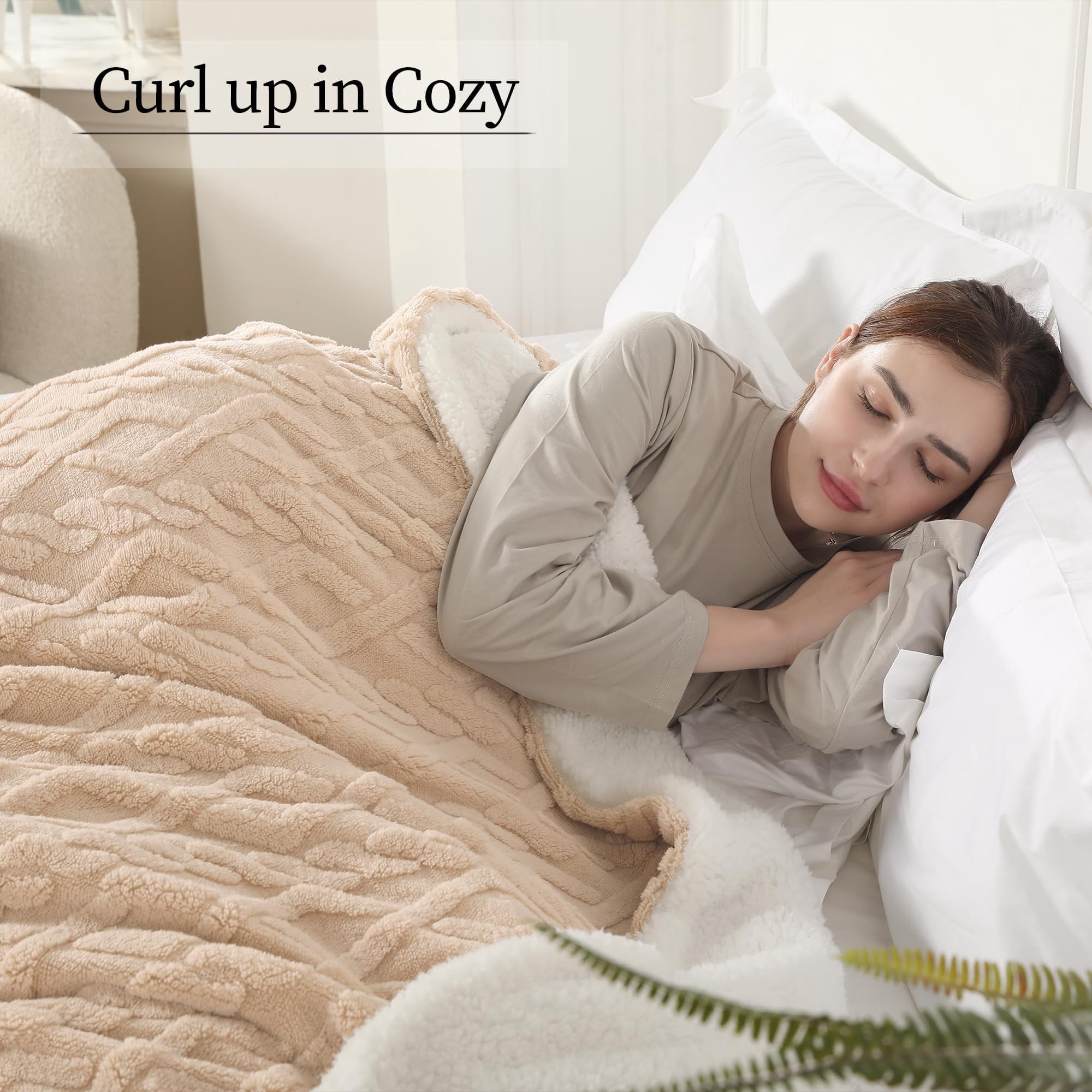 TRUSTWARMTH Heating Blanket Twin Size - 62"x84" Electric Blanket with 10 Hours Auto off & 5 Heating Levels, Ultra Soft Jacquard Shaggy Sherpa, Machine Washable, Beige