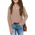 thumbnail image 4 of Arshiner Long Sleeve Shirts for Girls Raglan Sleeves Crewneck Knit Blouse for Kids Casual Blue Cute Loose Tops Kids 12 Years 160 Khaki, 4 of 5