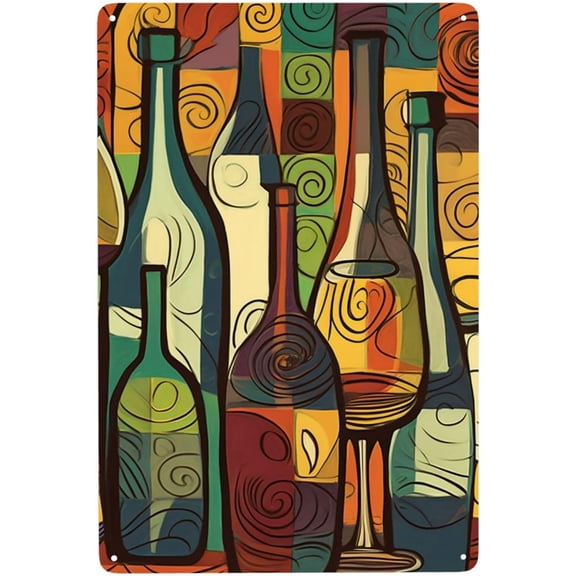 Vintage Metal Tin Sign Fade-Proof Wine Bottle Wall Art Farmhouse Garden Outdoor Aluminum Sign for Home Coffee Bar Decor 8 x 12 Inch