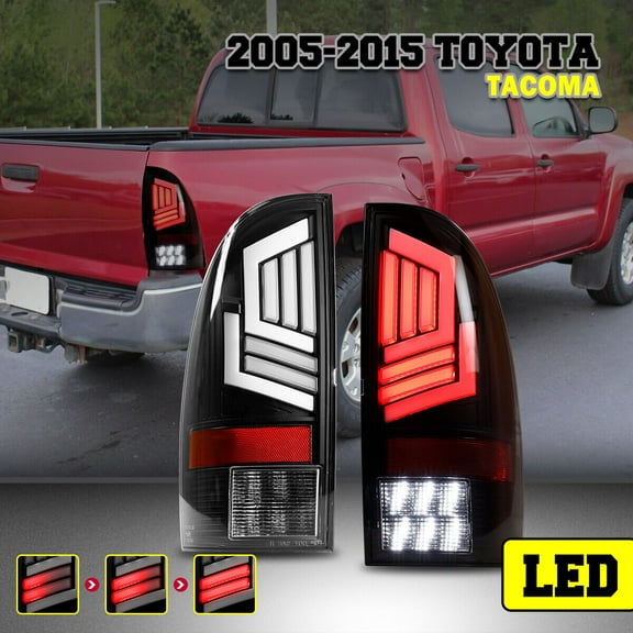 LED Tail Light Lamp Assembly For 2005-2015 Toyota Tacoma with Sequential Turn Signal Black Housing/Clear Lens