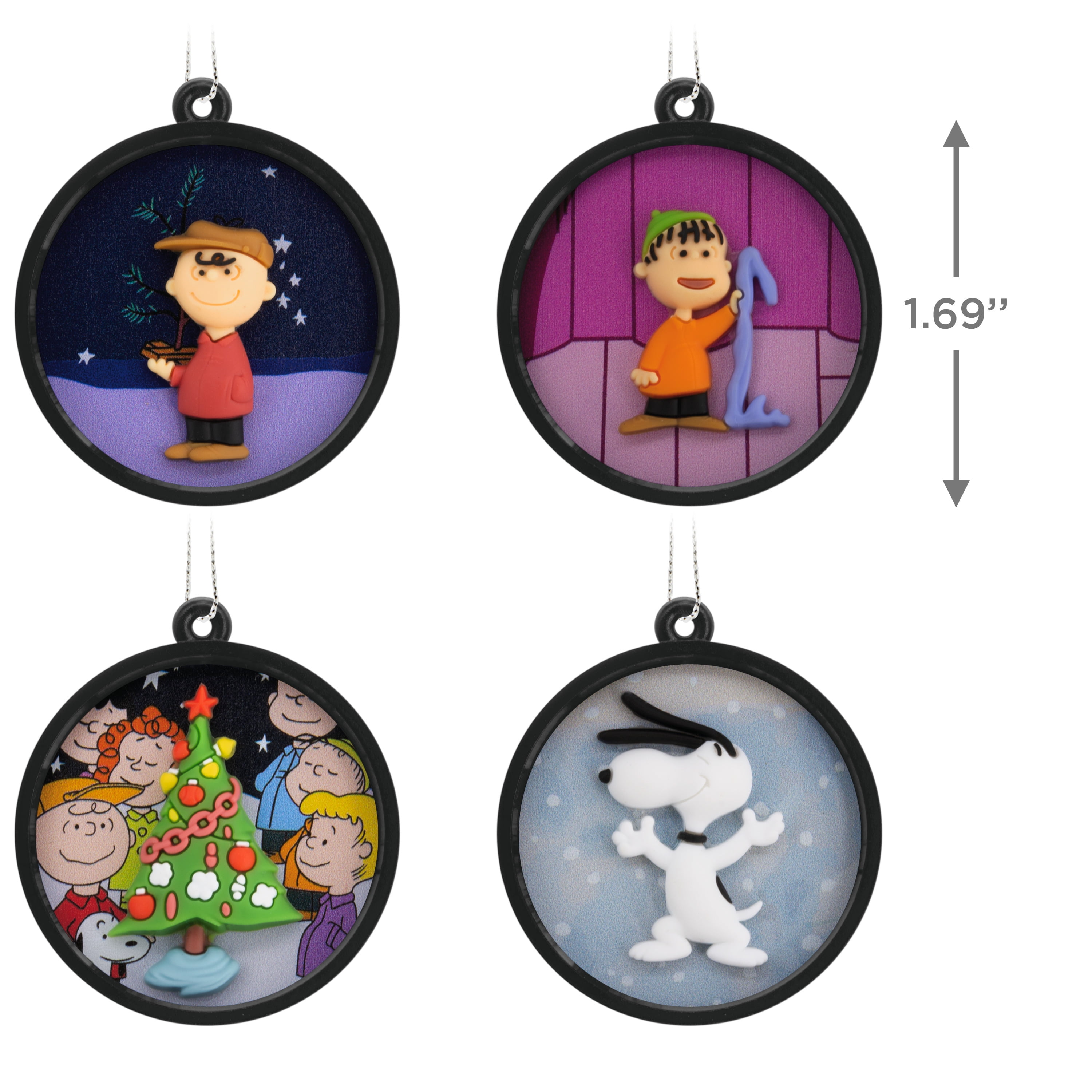 Hallmark Peanuts Scenes Mini Christmas Ornaments, Shatterproof, Set of 4