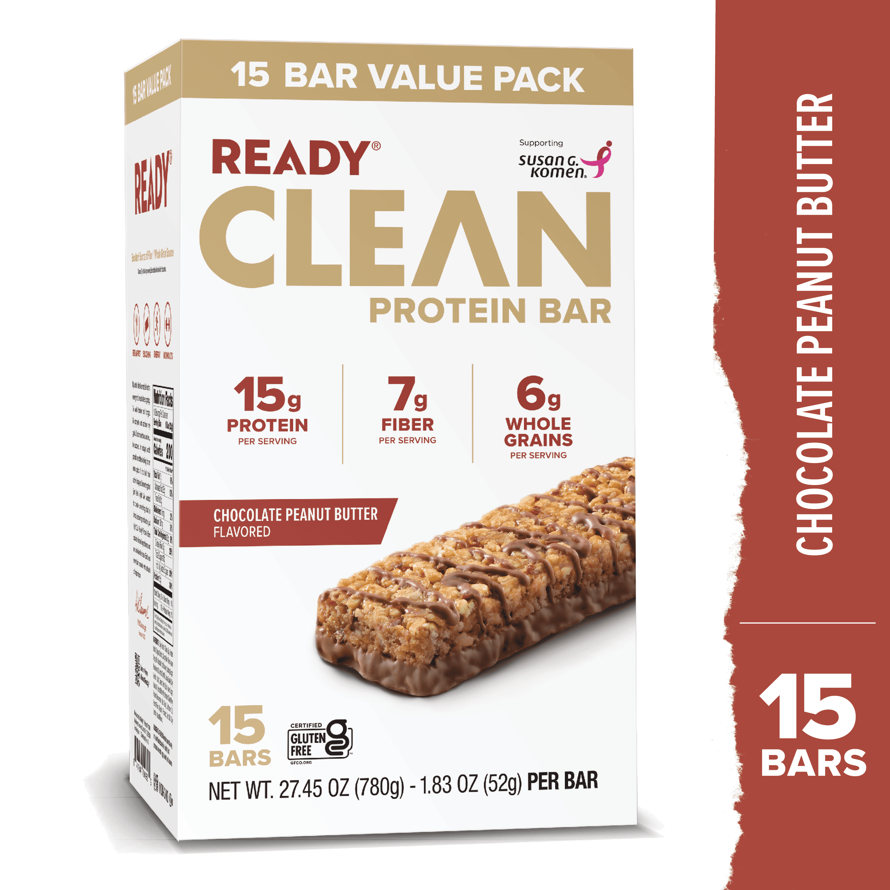 (3 pack) Ready Clean Protein Bar, Chocolate Peanut Butter, 15 Count