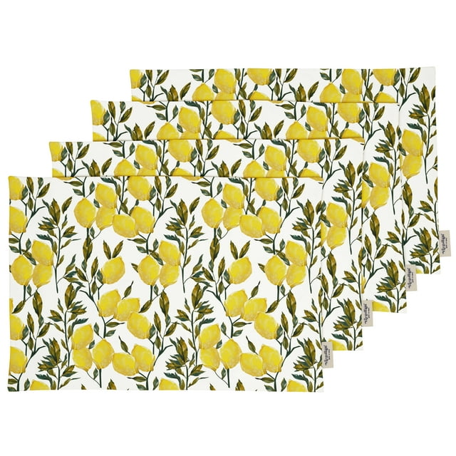 Vargottam Napperons - Ensemble de Table pour Table à Manger, Ensemble de 4 - Imprimé & Réversible Serviette en Coton - Napperons d'Intérieur pour Maison & Cuisine Table à Manger - Citron (Jaune & Vert)