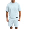 thumbnail image 4 of Matching Airport Travel Outfit Men's Solid Color T-Shirt Short Sleeve And Drawstring Elastic Waist Shorts Casual Set Suit Light Blue Xxxxxl, 4 of 5