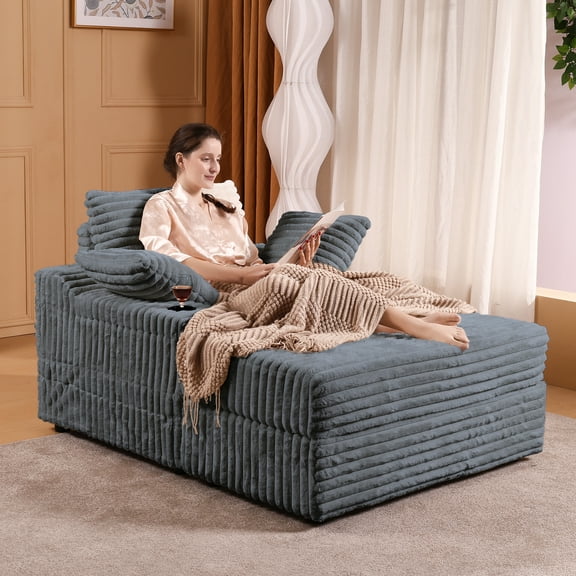 Amkui 56" Oversized Chaise Lounge Chair with Storage Ottoman, Comfy Corduroy Sofa Bed, Indoor Upholstered Sleeper Sofa, Recliner Bed for Living Room, Movie Room, Bedroom, Office