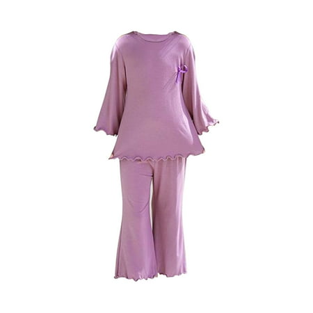 

TIREOW Casual Sets for Children Girl s Toddler Girl Wooden Ear Edge Long Sleeved Solid Color T Shirt Top Long Trousers Home Clothes Loose Suit for 0 To 9 Years