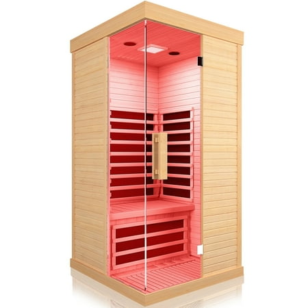 OUTEXER Luxury Far Infrared Sauna Room 1 Person, Home Sauna with 7 Heating Panels and 7-Color Chromotherapy for Indoor Outdoor