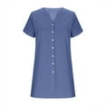 thumbnail image 7 of Feancey Womens Shirt Dress Mini Linen Dresses for Women Button V Neck Short Sleeve Tshirt Dress Loose Fit Casual Beach Vacation Dresses Navy S, 7 of 7