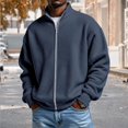 thumbnail image 2 of Fgnfyis Jacket for Men Casual Lightweight Textured Stand Collar Zippered Outerwear for Daily Streetwear and Stylish Winter Coats for Men Navy XXL, 2 of 6