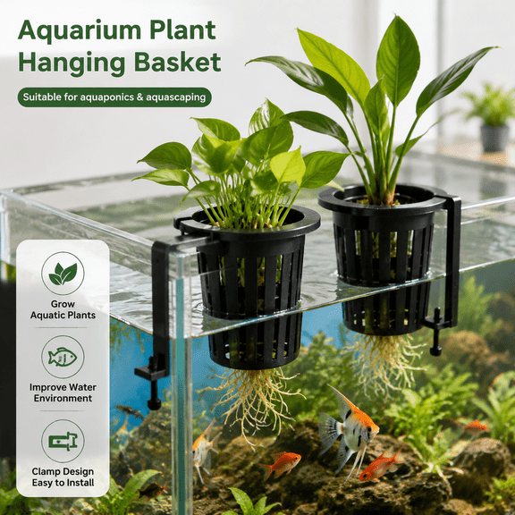 Aquarium Plant Holder Cups for Fish Tank Aquaponic Plastic Hanging Plant Pots with Adjustable Clamp, Aquaponic Cultivation Baskets Fish Tank Aquascape Decor Accessories