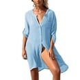 thumbnail image 1 of MAWCLOS Chemise de Plage pour Femmes à Boutons, par-Dessus de Maillot, Manches Mi-Longues, Chemise Aguichant de Fête, Mini-Robe à Col en V, Bleu Pâle, L, 1 of 3