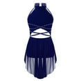 thumbnail image 2 of YONGHS Girls Rhinestones Lyrical Dance Dress Cutout Strappy Sleeveless Ruched Mesh Overlay Leotard Navy Blue 16, 2 of 5