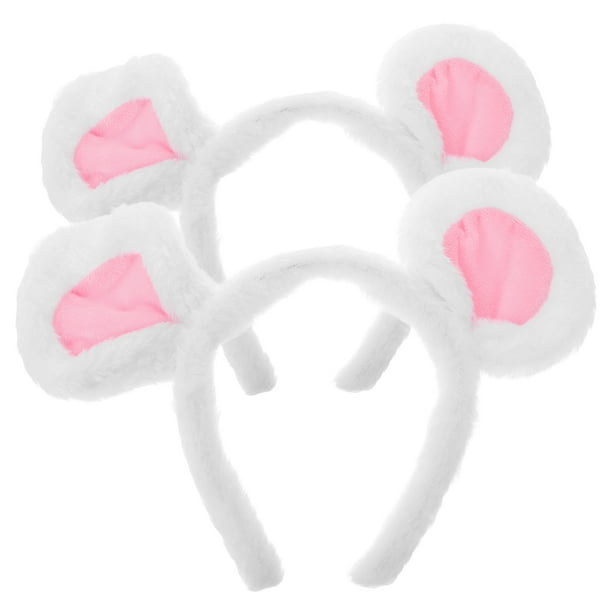 BRIGHTFUFU 2 uds. Diadema con orejas de ratón de felpa bonita, accesorio de disfraz de oreja de ratón blanco difuso para disfraz de Halloween, orejas de ratón pequeñas para niñas y adultos