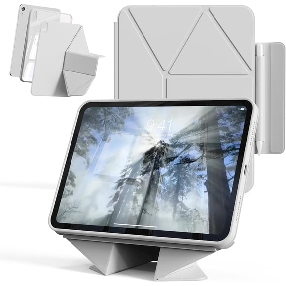 Multi-Angle Magnetic Stand Clear Back Cover for iPad Air 11" M2/M3/M4 & Air 4/5 10.9", Slim Tablet Case with Apple Pencil Slot Auto Sleep Wake, Gray