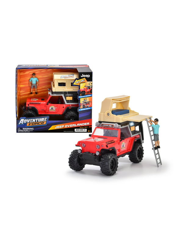 Adventure Force Jeep Overlander Play Vehicle, Roof Tent, Posable Figure, Lights & Sound, Red Jeep, Ages 3+