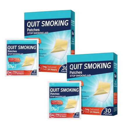2PC Effective Step 3 Nicotine Transdermal System Step 3 Clear Patches, 7 mg, 30 Count, Compare to Nicoderm® CQ® Active Ingredient