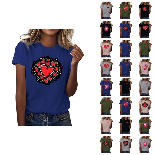 T-shirt Femme Saint-Valentin 2026 Manches Courtes Col Rond Graphique Cœur d'Amour