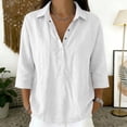 thumbnail image 2 of Women's Tops, Tees & Blouses Stand Collar Solid Button Front Loose Casual Shirt Cute Summer Tops, 2 of 4
