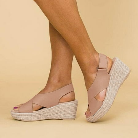 

eczipvz Wedge Sandals for Women Women s Braided Flat Sandals Strappy Dressy Sandals Slip on Memory Foam Slide Sandals