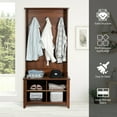 thumbnail image 6 of Gymax Hall Tree Storage Bench Entry Stand Coat Hat Rack with Shelf & 3 Hooks Organizer Brown, 6 of 10