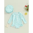 thumbnail image 2 of Bslissey Toddler Baby Girls Rash Guard Romper Swimsuit Floral Print Long Sleeve Ruffles Bikini Infant Cute Zipper Bathing Suit with Swim Cap Summer Swimwear 6M-3T, 2 of 8