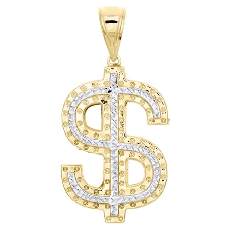 1/10th 10K Yellow Gold Diamond Cut Money Dollar Bill Sign Pendant 2.25" Charm